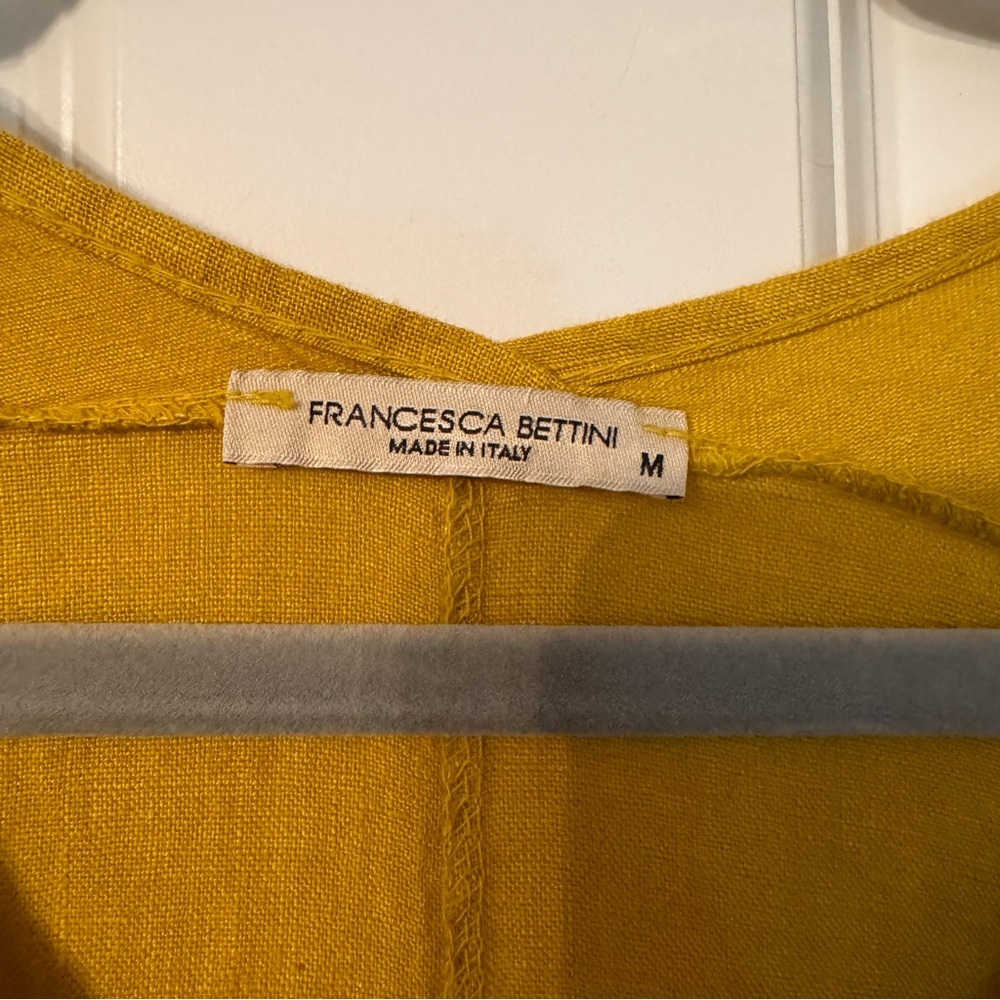 Francesca Bettini Dress 100% linen Italy size medium Mustard A00205 - Picture 2 of 5